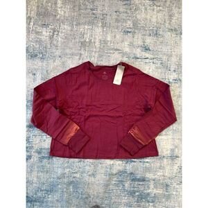 NWT! adidas Holiday Shine Graphic Crop Top Burgundy Gold Womens 1X